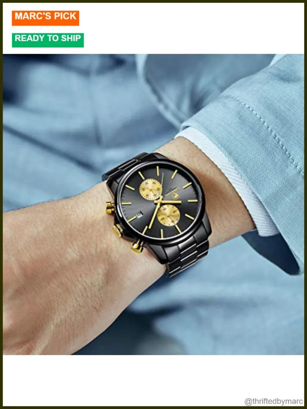 Stainless Steel Chronograph Quartz Watch with Auto Date